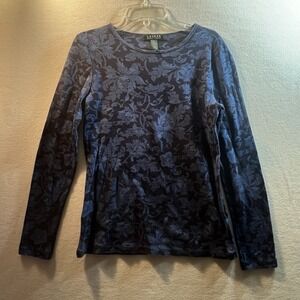 Lauren Ralph Lauren Shirt Womens Small Blue Floral Long Sleeve Cotton Top Navy
